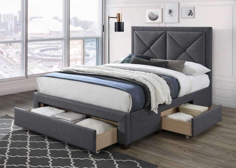 Cezanne DARK Grey Fabric Bed Frame With Drawers1