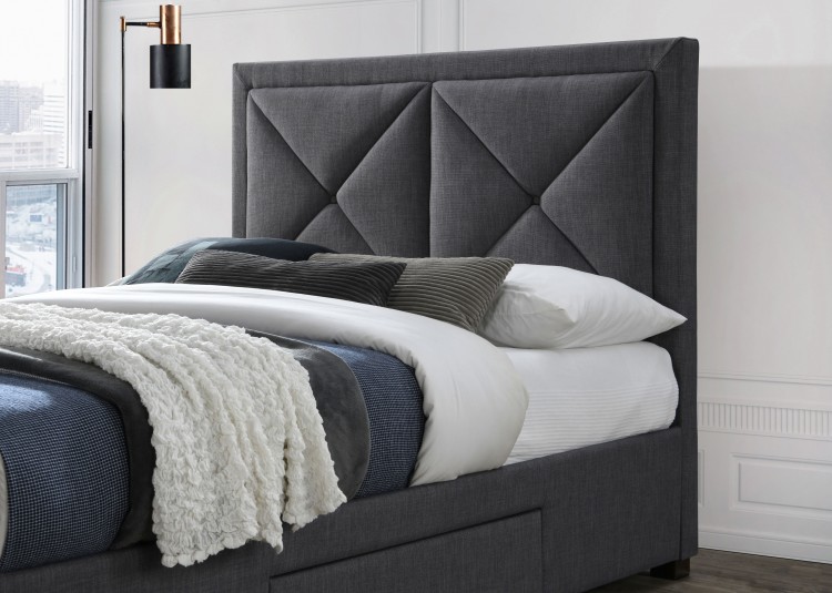 Cezanne DARK Grey Fabric Bed Frame With Drawers3