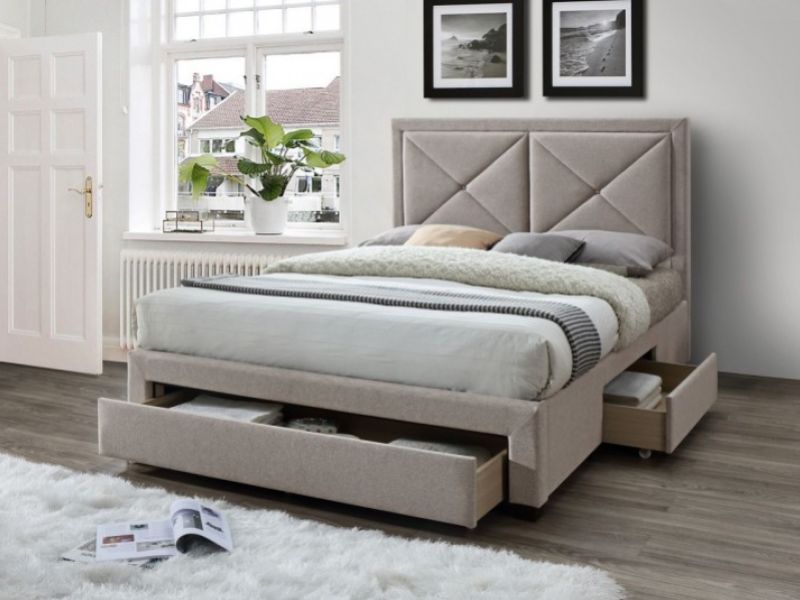 Cezanne MINK Grey Fabric Bed Frame With Drawers